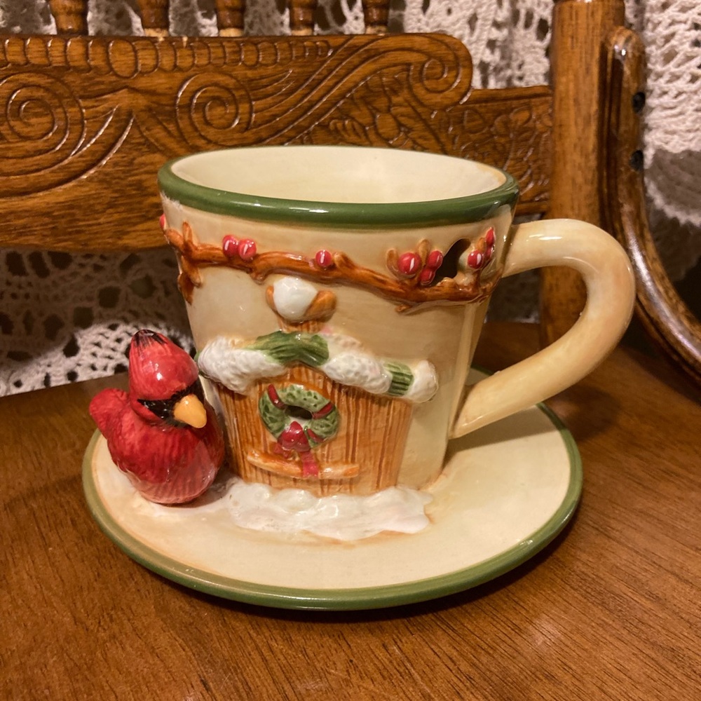 Winter Holiday Cardinal Saucer Cup Tart Candle Warmer - Our America Debbie Mumm